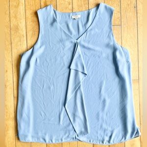 Laura Light Blue Flowy Draped V‑Neck Sleeveless Blouse – Size 18